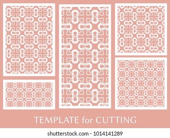 Decorative panels set for laser cutting. Geometric ornament for wedding invitation, envelope, greeting or business cards, Template for paper cut, printing, engraving wood, metal. Stencil manufacturing