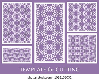 Decorative panels set for laser cutting. Geometric ornament for wedding invitation, envelope, greeting or business cards, Template for paper cut, printing, engraving wood, metal. Stencil manufacturing