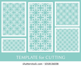 Decorative panels set for laser cutting. Geometric ornament for wedding invitation, envelope, greeting or business cards, Template for paper cut, printing, engraving wood, metal. Stencil manufacturing