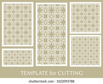 Decorative panels set for laser cutting. Geometric ornament for wedding invitation, envelope, greeting or business cards, Template for paper cut, printing, engraving wood, metal. Stencil manufacturing