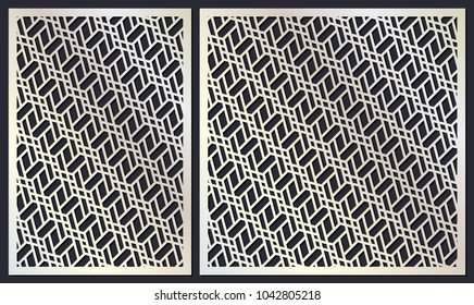 Decorative panels set for laser cutting. Geometric ornament for wedding invitation, envelope, greeting or business cards, Template for paper cut, printing, engraving wood, metal. Stencil manufacturing