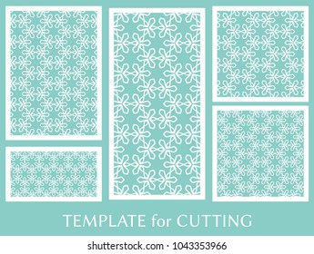 Decorative panels set for laser cutting. Geometric ornament for wedding invitation, envelope, greeting or business cards, Template for paper cut, printing, engraving wood, metal. Stencil manufacturing