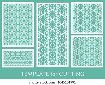Decorative panels set for laser cutting. Geometric ornament for wedding invitation, envelope, greeting or business cards, Template for paper cut, printing, engraving wood, metal. Stencil manufacturing