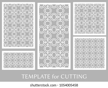 Decorative panels set for laser cutting. Geometric ornament for wedding invitation, envelope, greeting or business cards, Template for paper cut, printing, engraving wood, metal. Stencil manufacturing