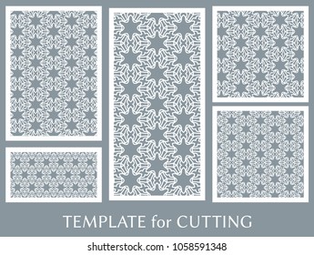 Decorative panels set for laser cutting. Geometric ornament for wedding invitation, envelope, greeting or business cards, Template for paper cut, printing, engraving wood, metal. Stencil manufacturing