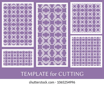 Decorative panels set for laser cutting. Geometric ornament for wedding invitation, envelope, greeting or business cards, Template for paper cut, printing, engraving wood, metal. Stencil manufacturing