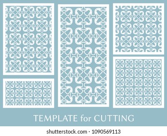 Decorative panels set for laser cutting. Geometric ornament for wedding invitation, envelope, greeting or business cards, Template for paper cut, printing, engraving wood, metal. Stencil manufacturing
