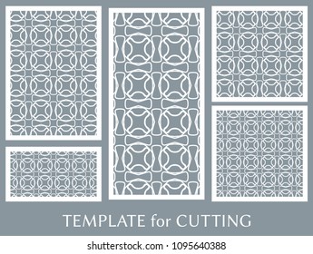Decorative panels set for laser cutting. Geometric ornament for wedding invitation, envelope, greeting or business cards, Template for paper cut, printing, engraving wood, metal. Stencil manufacturing