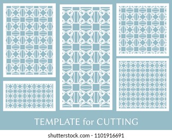 Decorative panels set for laser cutting. Geometric ornament for wedding invitation, envelope, greeting or business cards, Template for paper cut, printing, engraving wood, metal. Stencil manufacturing
