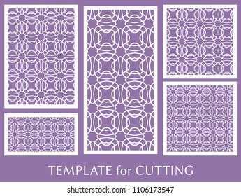 Decorative panels set for laser cutting. Geometric ornament for wedding invitation, envelope, greeting or business cards, Template for paper cut, printing, engraving wood, metal. Stencil manufacturing