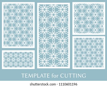 Decorative panels set for laser cutting. Geometric ornament for wedding invitation, envelope, greeting or business cards, Template for paper cut, printing, engraving wood, metal. Stencil manufacturing