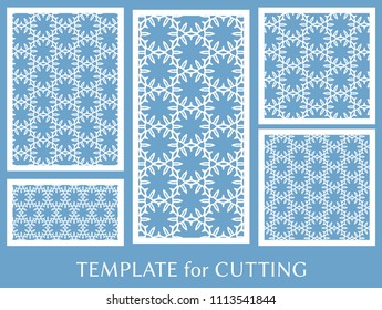 Decorative panels set for laser cutting. Geometric ornament for wedding invitation, envelope, greeting or business cards, Template for paper cut, printing, engraving wood, metal. Stencil manufacturing