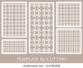 Decorative panels set for laser cutting. Geometric ornament for wedding invitation, envelope, greeting or business cards, Template for paper cut, printing, engraving wood, metal. Stencil manufacturing