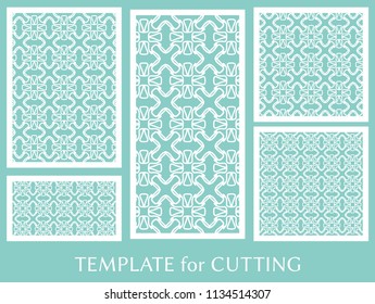 Decorative panels set for laser cutting. Geometric ornament for wedding invitation, envelope, greeting or business cards, Template for paper cut, printing, engraving wood, metal. Stencil manufacturing