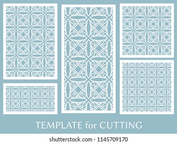 Decorative panels set for laser cutting. Geometric ornament for wedding invitation, envelope, greeting or business cards, Template for paper cut, printing, engraving wood, metal. Stencil manufacturing