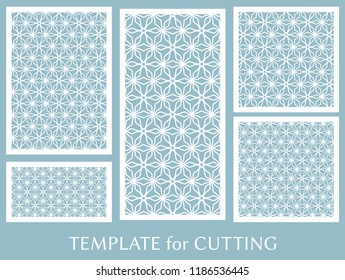 Decorative panels set for laser cutting. Geometric ornament for wedding invitation, envelope, greeting or business cards, Template for paper cut, printing, engraving wood, metal. Stencil manufacturing