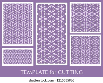 Decorative panels set for laser cutting. Geometric ornament for wedding invitation, envelope, greeting or business cards, Template for paper cut, printing, engraving wood, metal. Stencil manufacturing