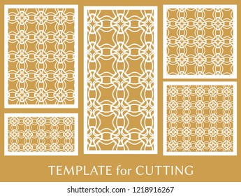 Decorative panels set for laser cutting. Geometric ornament for wedding invitation, envelope, greeting or business cards, Template for paper cut, printing, engraving wood, metal. Stencil manufacturing