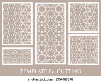 Decorative panels set for laser cutting. Geometric ornament for wedding invitation, envelope, greeting or business cards, Template for paper cut, printing, engraving wood, metal. Stencil manufacturing