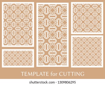 Decorative panels set for laser cutting. Geometric ornament for wedding invitation, envelope, greeting or business cards, Template for paper cut, printing, engraving wood, metal. Stencil manufacturing