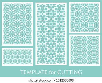 Decorative panels set for laser cutting. Geometric ornament for wedding invitation, envelope, greeting or business cards, Template for paper cut, printing, engraving wood, metal. Stencil manufacturing