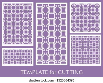 Decorative panels set for laser cutting. Geometric ornament for wedding invitation, envelope, greeting or business cards, Template for paper cut, printing, engraving wood, metal. Stencil manufacturing