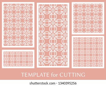 Decorative panels set for laser cutting. Geometric ornament for wedding invitation, envelope, greeting or business cards, Template for paper cut, printing, engraving wood, metal. Stencil manufacturing