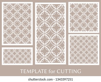 Decorative panels set for laser cutting. Geometric ornament for wedding invitation, envelope, greeting or business cards, Template for paper cut, printing, engraving wood, metal. Stencil manufacturing