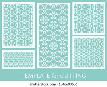 Decorative panels set for laser cutting. Geometric ornament for wedding invitation, envelope, greeting or business cards, Template for paper cut, printing, engraving wood, metal. Stencil manufacturing