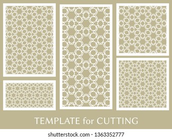 Decorative panels set for laser cutting. Geometric ornament for wedding invitation, envelope, greeting or business cards, Template for paper cut, printing, engraving wood, metal. Stencil manufacturing