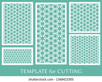 Decorative panels set for laser cutting. Geometric ornament for wedding invitation, envelope, greeting or business cards, Template for paper cut, printing, engraving wood, metal. Stencil manufacturing