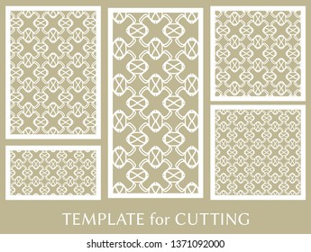 Decorative panels set for laser cutting. Geometric ornament for wedding invitation, envelope, greeting or business cards, Template for paper cut, printing, engraving wood, metal. Stencil manufacturing
