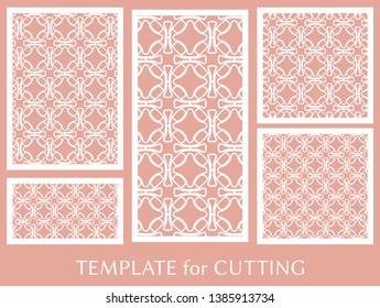 Decorative panels set for laser cutting. Geometric ornament for wedding invitation, envelope, greeting or business cards, Template for paper cut, printing, engraving wood, metal. Stencil manufacturing