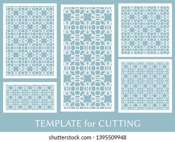 Decorative panels set for laser cutting. Geometric ornament for wedding invitation, envelope, greeting or business cards, Template for paper cut, printing, engraving wood, metal. Stencil manufacturing