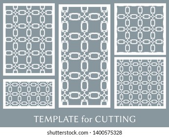 Decorative panels set for laser cutting. Geometric ornament for wedding invitation, envelope, greeting or business cards, Template for paper cut, printing, engraving wood, metal. Stencil manufacturing