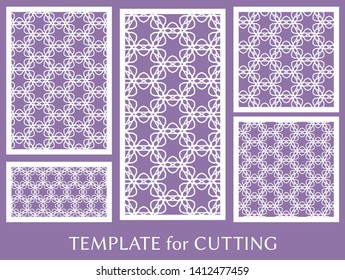 Decorative panels set for laser cutting. Geometric ornament for wedding invitation, envelope, greeting or business cards, Template for paper cut, printing, engraving wood, metal. Stencil manufacturing