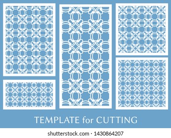 Decorative panels set for laser cutting. Geometric ornament for wedding invitation, envelope, greeting or business cards, Template for paper cut, printing, engraving wood, metal. Stencil manufacturing