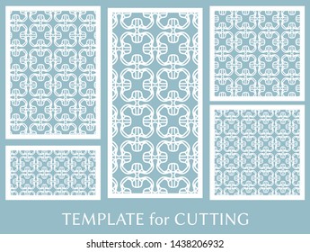 Decorative panels set for laser cutting. Geometric ornament for wedding invitation, envelope, greeting or business cards, Template for paper cut, printing, engraving wood, metal. Stencil manufacturing