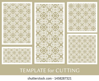 Decorative panels set for laser cutting. Geometric ornament for wedding invitation, envelope, greeting or business cards, Template for paper cut, printing, engraving wood, metal. Stencil manufacturing