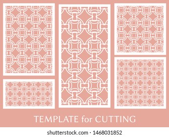 Decorative panels set for laser cutting. Geometric ornament for wedding invitation, envelope, greeting or business cards, Template for paper cut, printing, engraving wood, metal. Stencil manufacturing