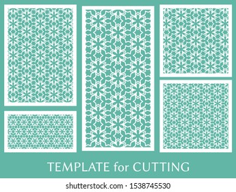 Decorative panels set for laser cutting. Geometric ornament for wedding invitation, envelope, greeting or business cards, Template for paper cut, printing, engraving wood, metal. Stencil manufacturing