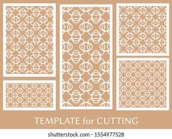 Decorative panels set for laser cutting. Geometric ornament for wedding invitation, envelope, greeting or business cards, Template for paper cut, printing, engraving wood, metal. Stencil manufacturing