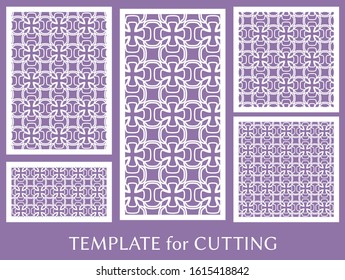 Decorative panels set for laser cutting. Geometric ornament for wedding invitation, envelope, greeting or business cards, Template for paper cut, printing, engraving wood, metal. Stencil manufacturing