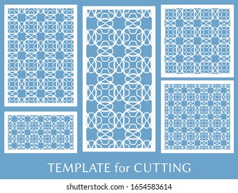Paneles decorativos para corte láser. Ornamento geométrico para invitación de boda, sobre, tarjetas de felicitación o de negocios, Plantilla para corte de papel, impresión, grabado de madera, metal. Fabricación de estenosis