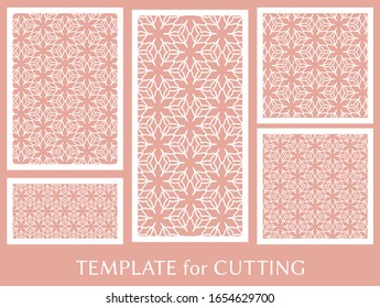 Paneles decorativos para corte láser. Ornamento geométrico para invitación de boda, sobre, tarjetas de felicitación o de negocios, Plantilla para corte de papel, impresión, grabado de madera, metal. Fabricación de estenosis