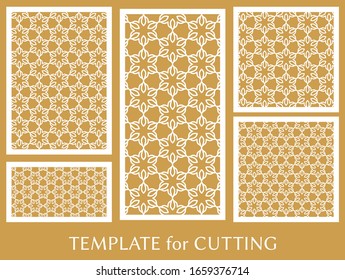 Paneles decorativos para corte láser. Ornamento geométrico para invitación de boda, sobre, tarjetas de felicitación o de negocios, Plantilla para corte de papel, impresión, grabado de madera, metal. Fabricación de estenosis