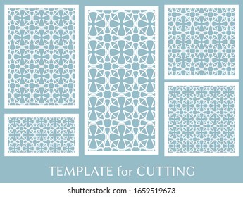 Paneles decorativos para corte láser. Ornamento geométrico para invitación de boda, sobre, tarjetas de felicitación o de negocios, Plantilla para corte de papel, impresión, grabado de madera, metal. Fabricación de estenosis