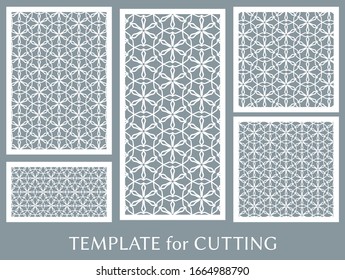 Paneles decorativos para corte láser. Ornamento geométrico para invitación de boda, sobre, tarjetas de felicitación o de negocios, Plantilla para corte de papel, impresión, grabado de madera, metal. Fabricación de estenosis