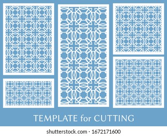 Decorative panels set for laser cutting. Geometric ornament for wedding invitation, envelope, greeting or business cards, Template for paper cut, printing, engraving wood, metal. Stencil manufacturing