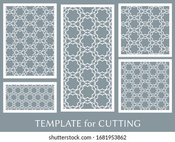 Paneles decorativos para corte láser. Ornamento geométrico para invitación de boda, sobre, tarjetas de felicitación o de negocios, Plantilla para corte de papel, impresión, grabado de madera, metal. Fabricación de estenosis